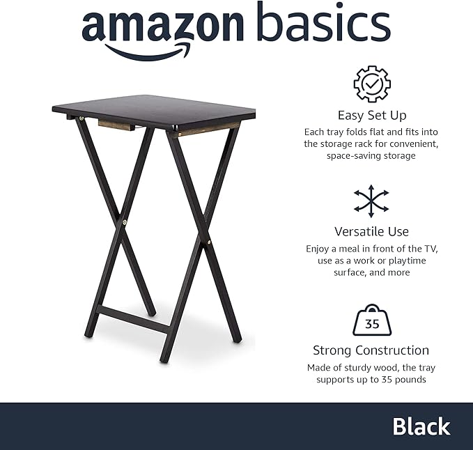 Amazon Basics Portable TV Dinner 4-Pack Rectangular Folding Tray Table - Image 2