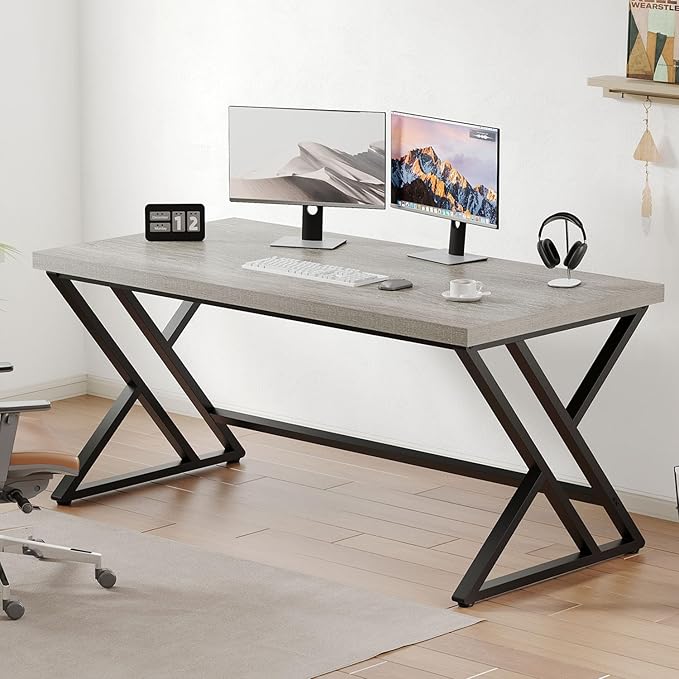 LVB Grey Desk, Industrial Wood Home Office Computer Desk by LVB
