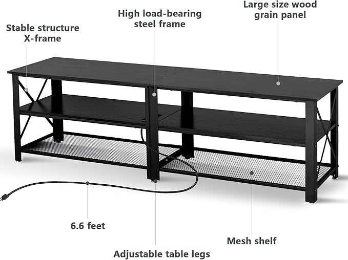 Clikuutory Modern Black 71 inch Metal TV Stand - Image 7