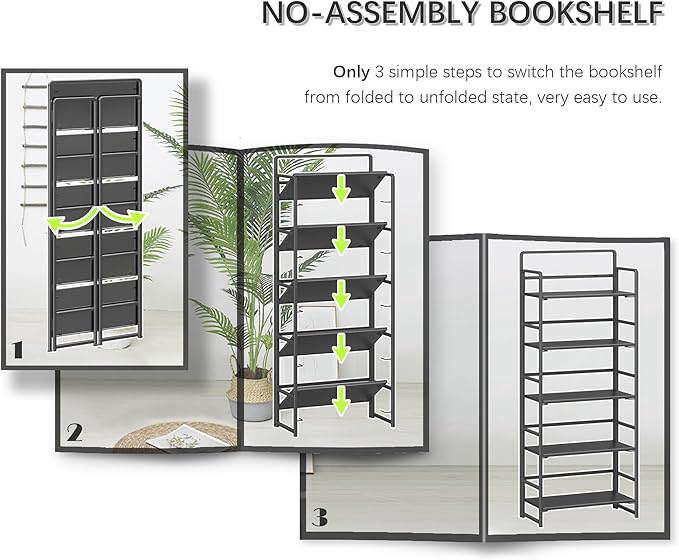 4NM No-Assembly 5 Tiers Folding Bookshelf Storage Shelves Vintage Bookcase - Image 6