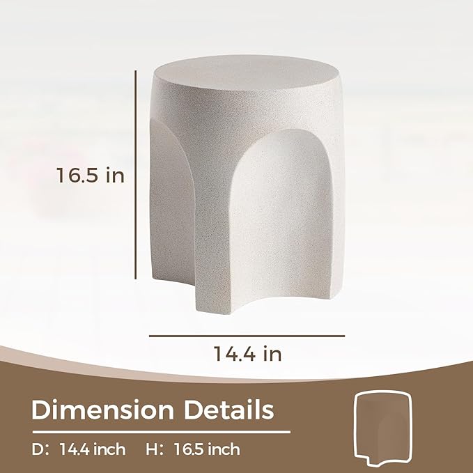 COSIEST Concrete Side Table Drum Shape, Patio Accent Table Cement End Tables - Image 2