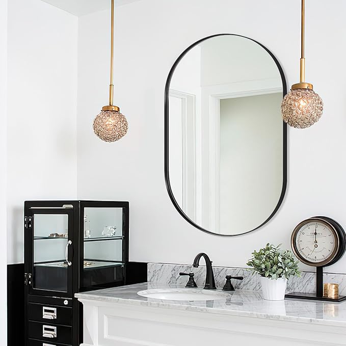 ANDY STAR Black Oval Mirror, 26x38'' Pill Shaped Mirror 1’’ Deep Metal Frame - Image 9