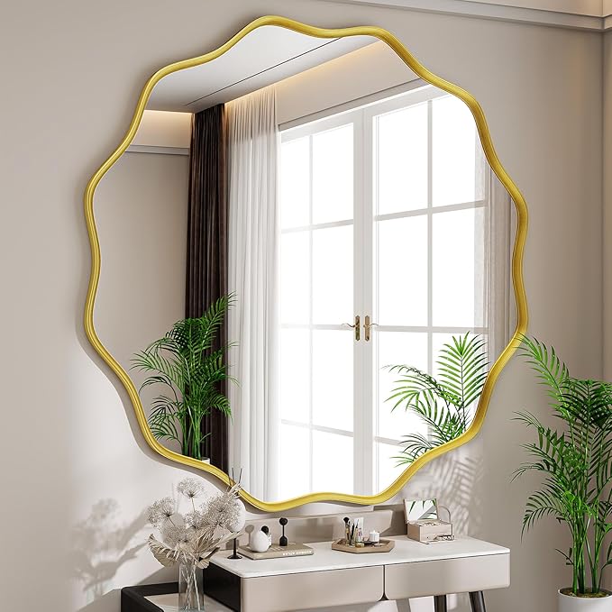 Round Wavy Mirror, 42 Inch Metal Frame Circle Mirror, Round Wall Mounted - Image 5