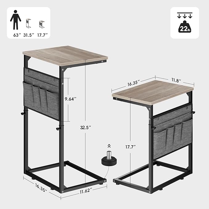 Vagusicc C Shaped End Table, Adjustable Height Small Couch Side Table - Image 3
