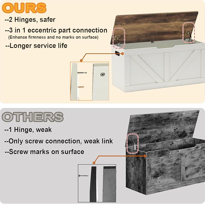 39.4" Storage Chest, Wooden Storage Bench, Large Storage Trunk - Image 4