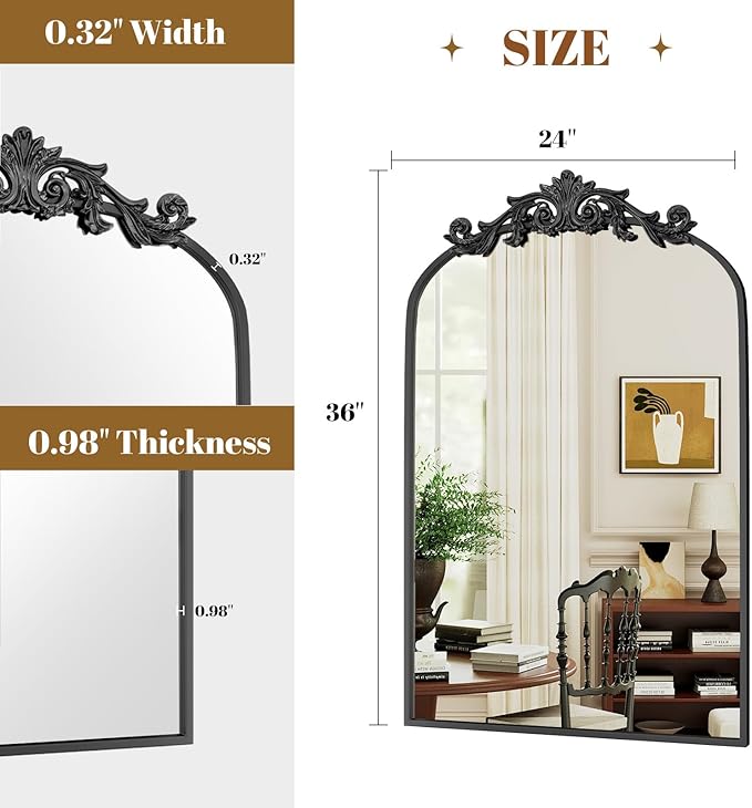 Vintage Arched Bathroom Mirror, 24x36 Inch Retro Wall Mounted Vanity Mirror - Image 4