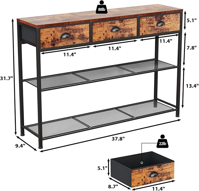 Furologee Entryway Table, Industrial Entry Way Table - Image 3