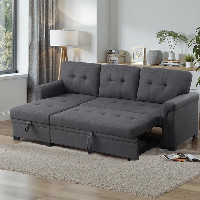 83 Inch L Shaped Modular Convertible Sleeper Sectional Sofa Bed - Image 4