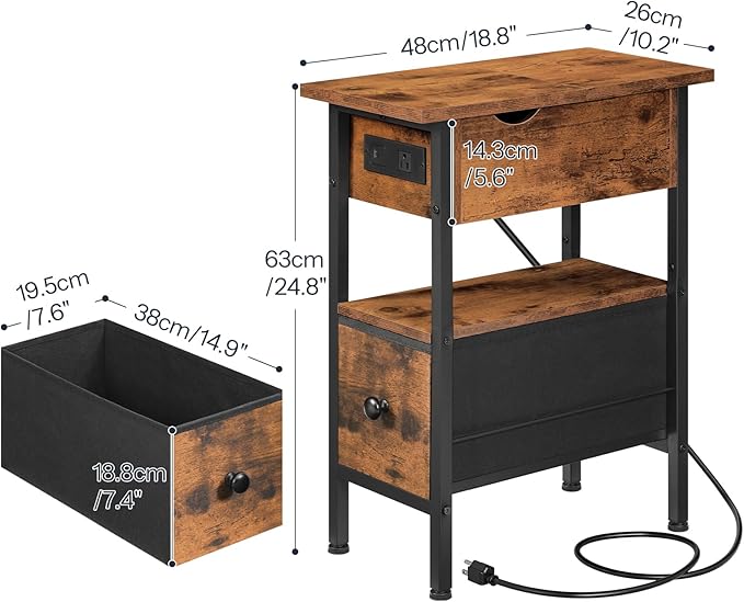 HOOBRO End Table with Charging Station, Flip Top Narrow Side Table with Storage - Image 3