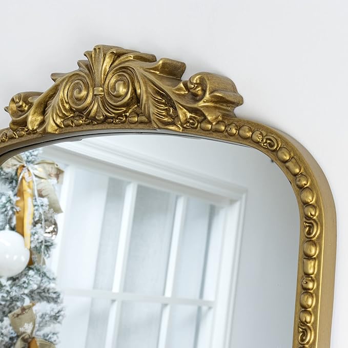 30x45'' Antiqued Gold Ornate Arched Mantel Baroque Inspired Dresser Mirror - Image 6
