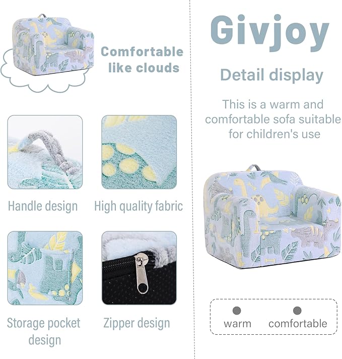 Toddler Chair Plush Kids Couch, Comfy Glow in The Dark Armchair - Image 4