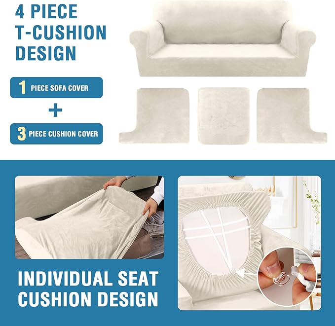 H.VERSAILTEX Sofa Cover 4 Piece T Cushion Sofa Slipcovers Couch Cover Furniture - Image 4