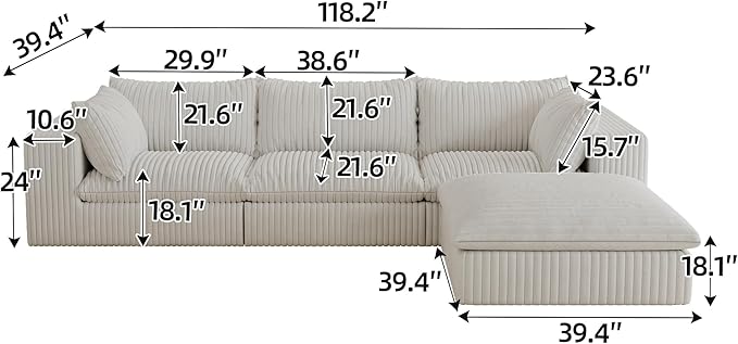 118.2" L Shaped Modular Sectional Cloud Couch - Image 2