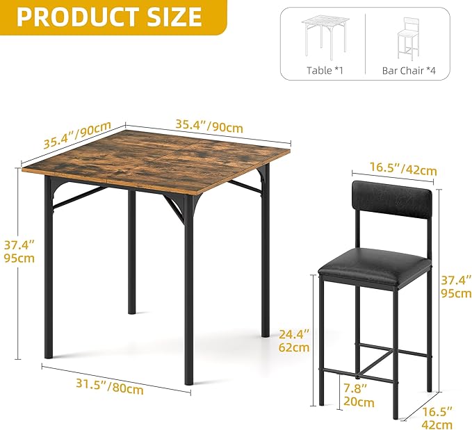 DWVO 5-Piece Dining Room Table Set Bar Table and Chairs Set Counter Height - Image 2