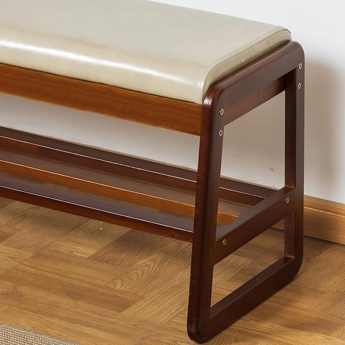 Solid Wood Shoe Bench, 2-Tier Entryway Bench - Image 4