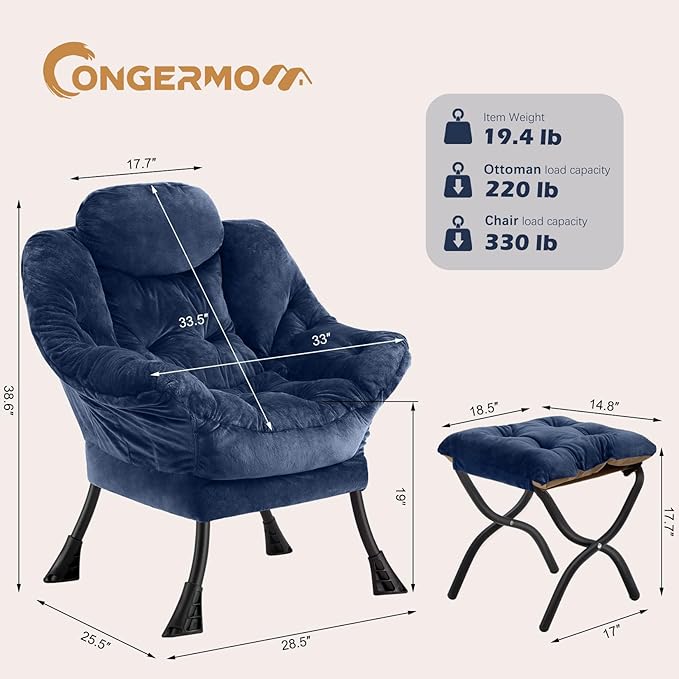 Lazy Chair with Folding Ottoman, Leisure Sofa Chair, Soft Fabric Armchair with - Image 3