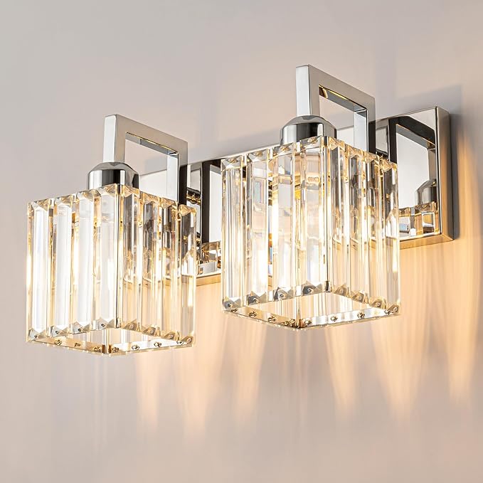 Modern Bathroom Vanity Light 2-Lights Chrome Crystal Wall Lamp Bathroom Modern by FDPBY