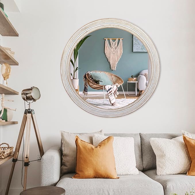 32 Inches Farmhouse Round Wood Mirrors - Image 4