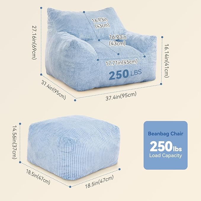 INMOZATA Bean Bag Chair for Adults, 3FT Beanbag Chairs - Image 2