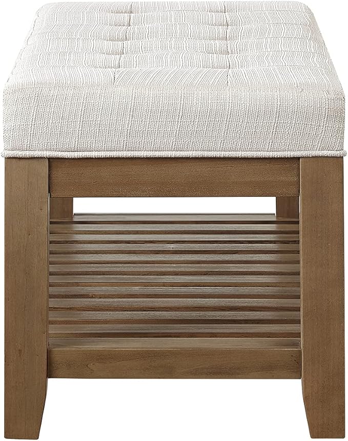 24KF Large Rectangular Upholstered Tufted Linen Ottoman Bench, Padded Bench - Image 7