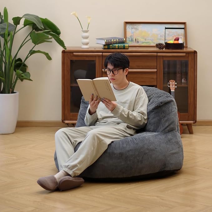 N&V Large Crescent Bean Bag Chair, Adult Size Bean Bag Sack, Foam Filling - Image 3