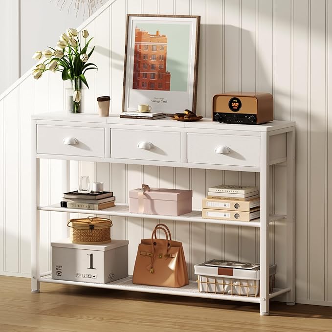 Furologee White Entryway Table, Industrial Entry Way Table - Image 5