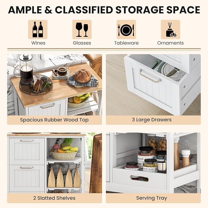COSTWAY Kitchen Storage Island Cart on Wheels, Kitchen Rolling Trolley Cart - Image 3