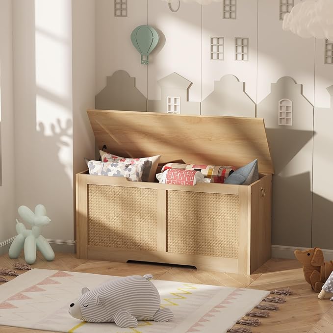 HOOBRO Storage Bench, 39.3" Toy Box, Rattan-Like Storage Chest, Sturdy Entryway - Image 2