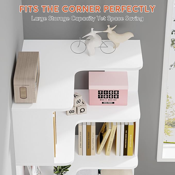LITTLE TREE Corner Bookshelf, 64.9 Inch Tall Bookcase - Image 8
