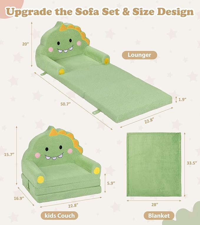 Kids Couch, 2-in-1 Soft Toddler Couch Fold Out - Image 3