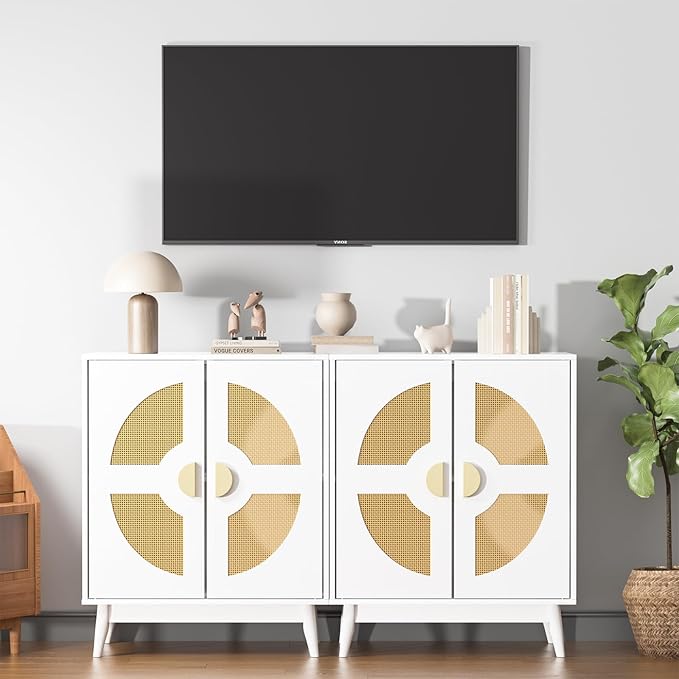 Buffet Cabinet White with Storage, Kitchen Sideboard with Doors & Shelves - Image 5