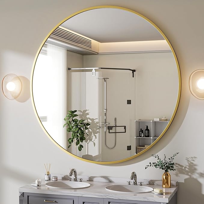 BEAUTYPEAK 48 Inch Round Mirror, Metal Frame Circle Mirror, Wall Mounted by BEAUTYPEAK