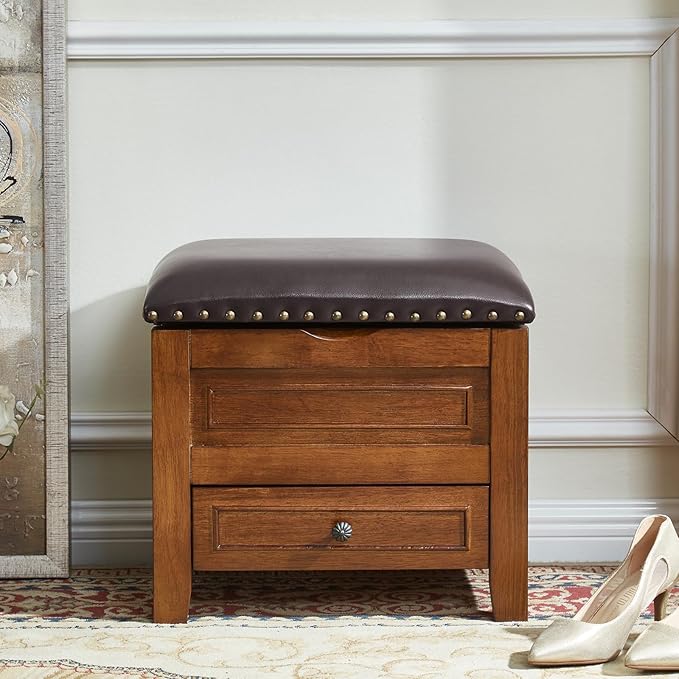 Storage Ottoman with Drawer, Microfiber Leather Padded Top Foot Rest Stool with - Image 5