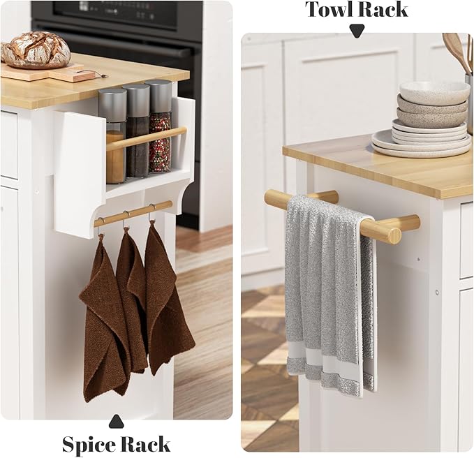 Rovibek Kitchen Island on Wheels Large in Rolling Island Wood Mobile Portable - Image 7