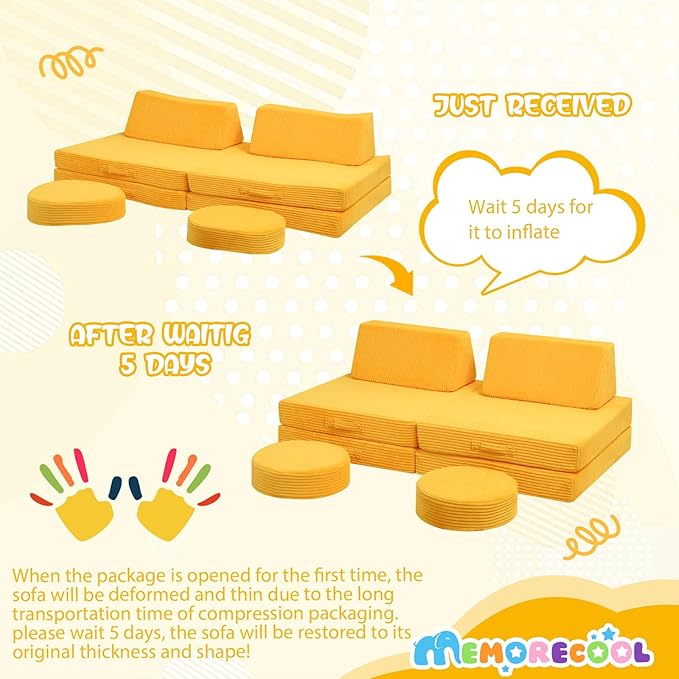 MeMoreCool Kids Couch for Playroom, Corduroy Convertible Toddler Couch - Image 7