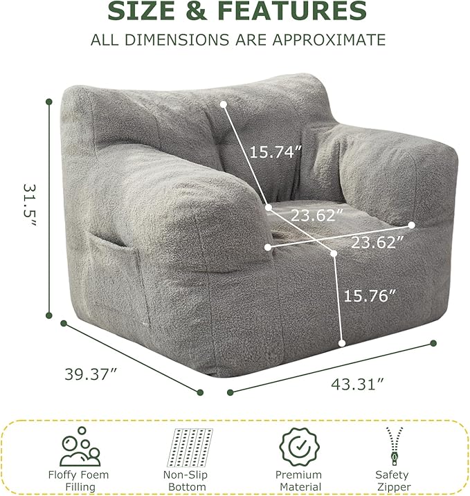 HIGOGOGO Giant Bean Bag Chairs for Adults, Big Comfy Chair Sofa for Bedroom - Image 2