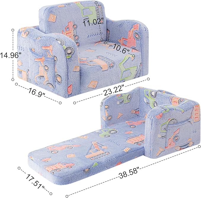 Toddler Chair and Couch, 2 -in-1 Toddler Couch Fold Out, Convertible Chairs - Image 3