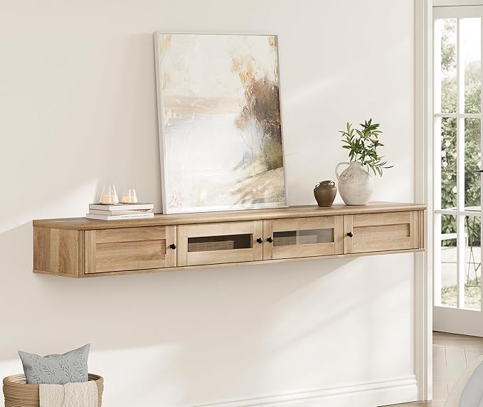 WAMPAT Floating TV Stand for TVs up to 80 Inch, Wooden Floating TV Shelf - Image 7