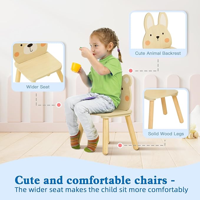 OOOK Kids Wooden Animal Chairs, Including Rabbit and Bear Chair, Kids Playroom - Image 2
