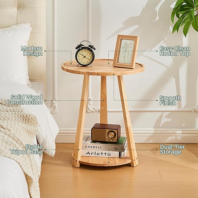 Round Solid Wood Side Table - Image 8