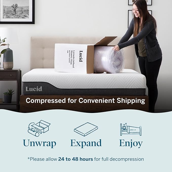Lucid 3 Inch Lavender Infused Memory Foam Mattress Topper - Image 4