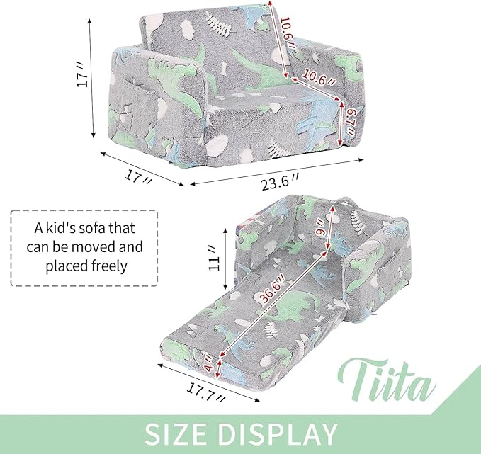 Tiita Kids Sofa, 2-in-1 Kid Chair, Convertible Toddler Couch to Lounger - Image 3