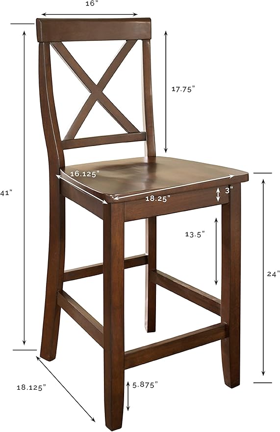 Crosley Furniture X-Back Wood Counter Height Bar Stools Set of 2, Vintage - Image 3