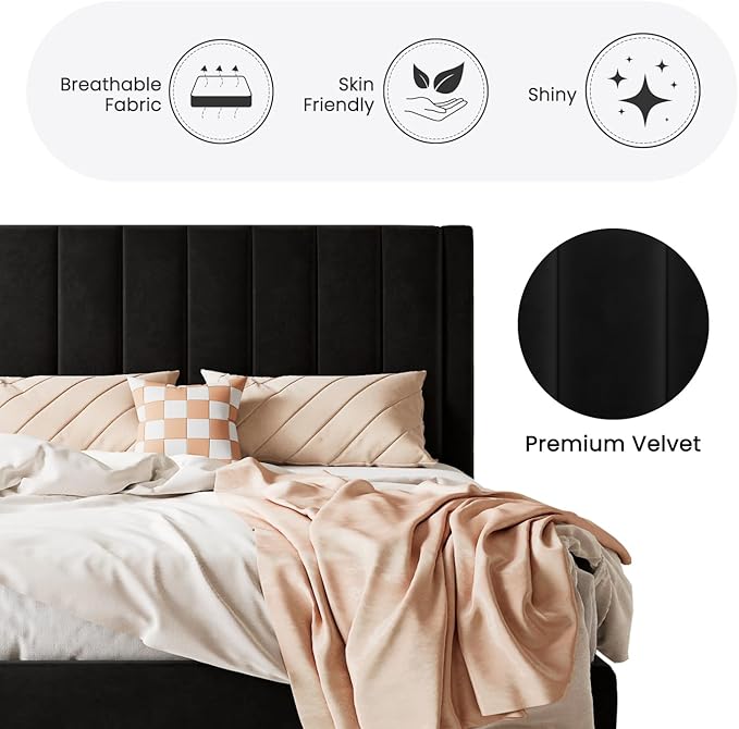 SHA CERLIN Twin Bed Frame/Velvet Upholstered Platform Bed Frame - Image 4