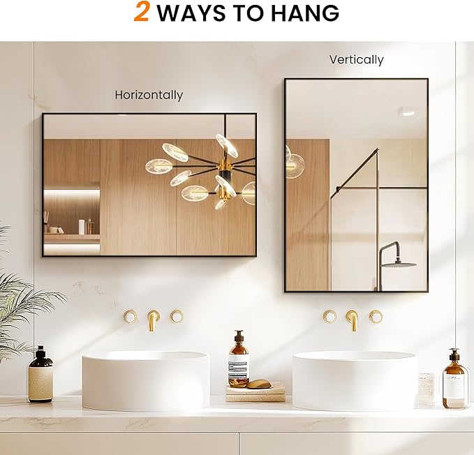 Bathroom Vanity Mirror for Wall, HD Shatterproof Glass, Hangs Horizontally or - Image 7