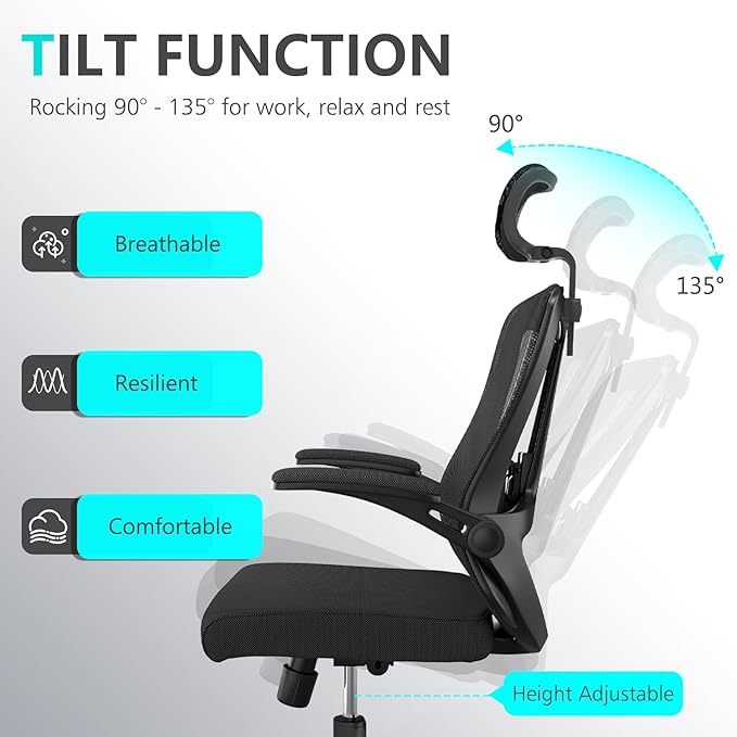 Comfy Office Chair, Home Ergonomic Desk Chairs, High Back Gaming Mesh Computer - Image 5