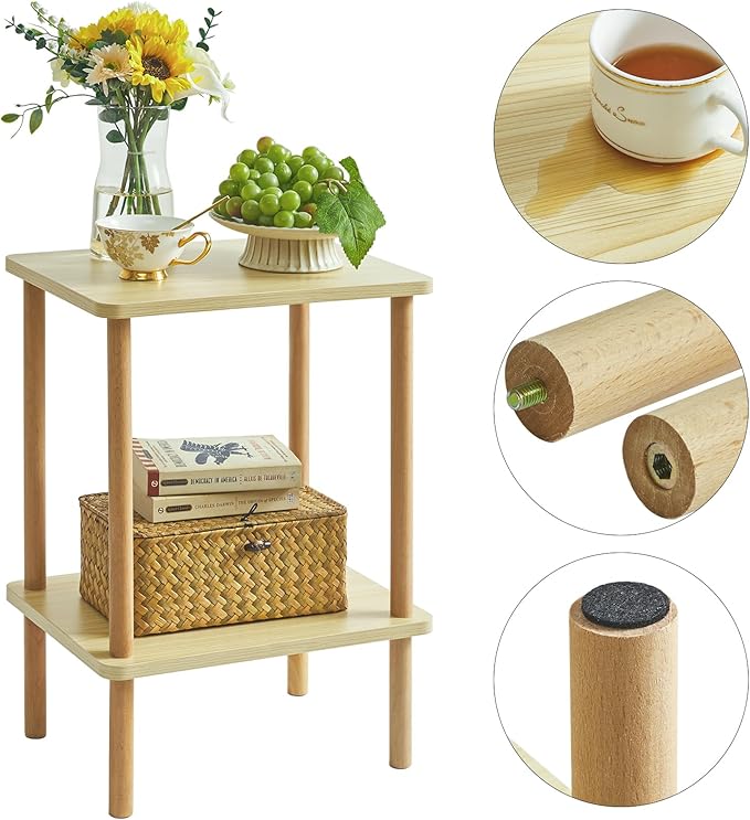 IBUYKE 2-Tier Side Table, Solid Wood Tall End Table - Image 8