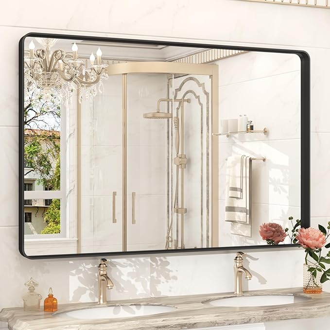 48x32 Inch Black Framed Bathroom Mirror by VANLIOBathroomMirror