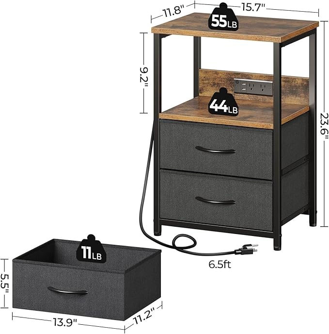 Seventable Nightstand with Charging Station, Bedside Table with LED Lights - Image 3
