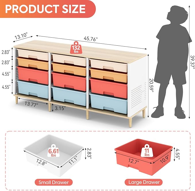 12-Drawer Storage Cabinet with Wooden Tabletop, Versatile Cube Storage - Image 3